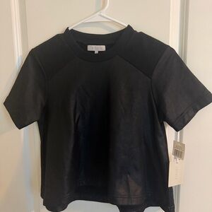 NWT 1.STATE Mixed Media Faux Leather Top - Black
